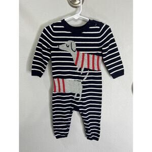 Baby Gap Knit Sweater Romper 6-12M Navy Stripe Dachshund Weenie Dog Outfit
